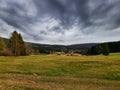 Meadow with Novohrad mountines on background Royalty Free Stock Photo