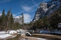 Landscape view of the Mirror Lakes, in winter, Yosemite Valley