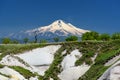 Snowy peak of mount Erciyes, as seen from Goreme to the west in Cappadocia Turkey, landscape view