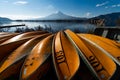 Landscape of view the Mount Fuji and Lake Kawaguchiko In the morning is a tourist attraction of Japan. In a small town There is Royalty Free Stock Photo