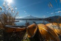 Landscape of view the Mount Fuji and Lake Kawaguchiko In the morning is a tourist attraction of Japan. In a small town There is a Royalty Free Stock Photo