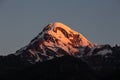 Landscape view of mountain Kazbeg on sunrise, Caucasus mountains, Country of Georgia Royalty Free Stock Photo