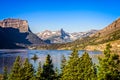 Landscape view of mountain range in Glacier NP, Montana, USA