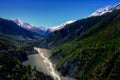 Landscape view of mountain valley and river in Himalayas, Annapurna region, Nepal Royalty Free Stock Photo