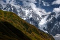 Landscape view of mountains with meadows and glaciers, Country of Georgia