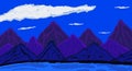 Landscape View, Mountains, River, Blue Sky And Cloud. Hand-Drawing, Illustration. Royalty Free Stock Photo