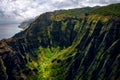 Landscape view of Na Pali coastline cliffs in dramatic style, Kauai, Hawaii