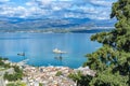 Landscape with view on Nafplio, seaport town in the Peloponnese in Greece, capital of the regional unit of Argolis, tourist travel