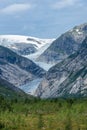 Landscape view of the Nigardsbreen melting glacier and the forest in  Norway Royalty Free Stock Photo