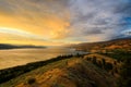 Landscape view of Okanagan Lake and Naramata Bench vineyards at sunset Royalty Free Stock Photo