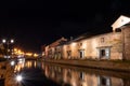 Landscape view of Otaru canals and warehouse at night in Hokkaido Japan Royalty Free Stock Photo