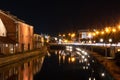 Landscape view of Otaru canals and warehouse at night in Hokkaido Japan Royalty Free Stock Photo