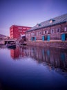 Landscape view of Otaru canals and warehouse at night in Hokkaido Japan