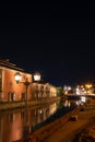 Landscape view of Otaru canals and warehouse at night in Hokkaido Japan Royalty Free Stock Photo