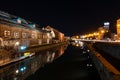 Landscape view of Otaru canals and warehouse at night in Hokkaido Japan Royalty Free Stock Photo