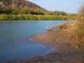 Landscape view over beautiful Kunene River which seperates Namibia and Angola, Southern Africa Royalty Free Stock Photo