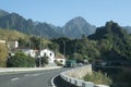 Landscape view over a highway road with mountains, in Madiera Royalty Free Stock Photo