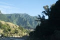 Landscape view over a highway with mountains in Madeira island Royalty Free Stock Photo