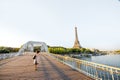 Landscape view on Paris with bridge and Eiffel tower