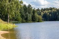 Landscape view with a pond in a forest area Royalty Free Stock Photo