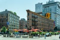 Landscape view of a public square in the trendy Meatpacking District at the intersection of West 14th Street, Hudson Street and 9t