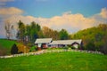 Landscape view of a ranch with white fence USA