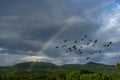 Landscape of view Rice fields, mountains and rainbows in the countryside of Thailand Royalty Free Stock Photo