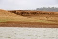 Landscape view of river bank with dry land Royalty Free Stock Photo