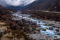 Landscape view of river Dudh Koshi. It is the highest river in t