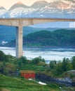 Landscape view of Saltstraumen Bridge in Nordland, Norway in winter. Scenery of transport infrastructure over a river or Royalty Free Stock Photo