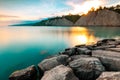 Landscape view of Scarborough Bluffs Park with rocks at sunset, Toronto, Canada Royalty Free Stock Photo