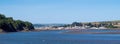 Landscape view of the scenic tourist town of Instow in north Devon. Viewed from further down the Torridge estuary, at