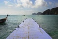 Landscape view of sea mountains and long tail boat at koh phi phi island in Thailand in Krabi Royalty Free Stock Photo