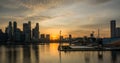 Landscape view of Singapore business district and city at twilight. Singapore cityscape at dusk building around Marina bay Royalty Free Stock Photo