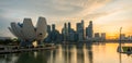 Landscape view of Singapore business district and city at twilight. Singapore cityscape at dusk building around Marina bay Royalty Free Stock Photo