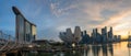 Landscape view of Singapore business district and city at twilight. Singapore cityscape at dusk building around Marina bay Royalty Free Stock Photo