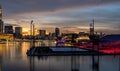 Landscape view of Singapore business district and city at twilight. Singapore cityscape at dusk building around Marina bay Royalty Free Stock Photo