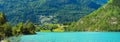 Landscape View of Skjoden town over Eidsvatnet lake Norway