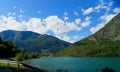 Landscape View of Skjoden town over Eidsvatnet lake Norway