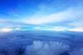 Landscape view of sky above cloud when look from window of plane Royalty Free Stock Photo