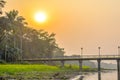 Landscape view of a small village near river bank of Royalty Free Stock Photo