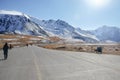 Karakoram mountain range along Karakoram highway paved road at Khunjerab Pass. Pakistan and China border