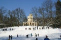 Children sledging and having fun in snow, Park Maksimir in Zagreb