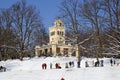 Children sledging and having fun in snow, Park Maksimir in Zagreb