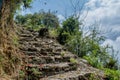 Landscape view of stone stairs trail in the mountains at Himalayas