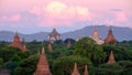 Landscape view of sunrise with ancient temples, Bagan, Myanmar Royalty Free Stock Photo