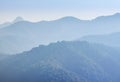 Landscape view of sunrise in early morning on high angle view with misty covered over layers mountain hills Royalty Free Stock Photo
