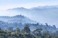 Landscape view of sunrise in early morning on high angle view with misty covered over layers mountain hills Royalty Free Stock Photo