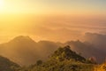 Landscape view of sunrise with fog in early morning on Phu Chi Dao or Phu Chee Dao mountain