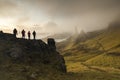 Landscape view at sunset with colourful clouds of Old Man of Storr rock formation, Scotland, United Kingdom Royalty Free Stock Photo